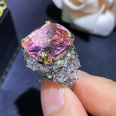 Ring Vintage Fashion Bird'S Nest Cut Colored Treasure Ring Women'S Pink Sticky Emerald Ring