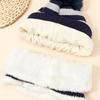 Fleece Lined Knit Beanie Hat Striped Pattern Pom Pom Hat Warm Fleece Lined Scarf  Outdoor Sports