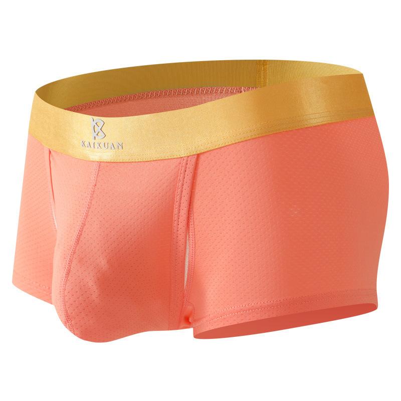 Men's Spring Summer Ice Silk Space Warehouse Free From Stripping Side Opening Double U Convex Bag Quad Briefs