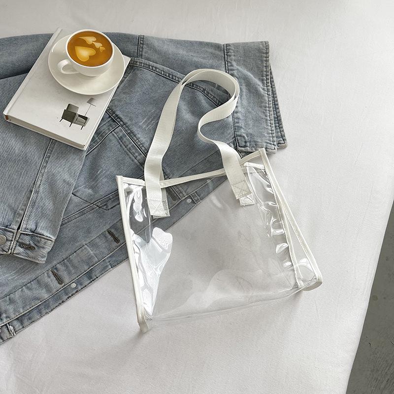 Texturerad Väska Stor Kapacitet Damaxelväska Casual Jelly Transparent Väska Sommarmode Tote Stor Väska