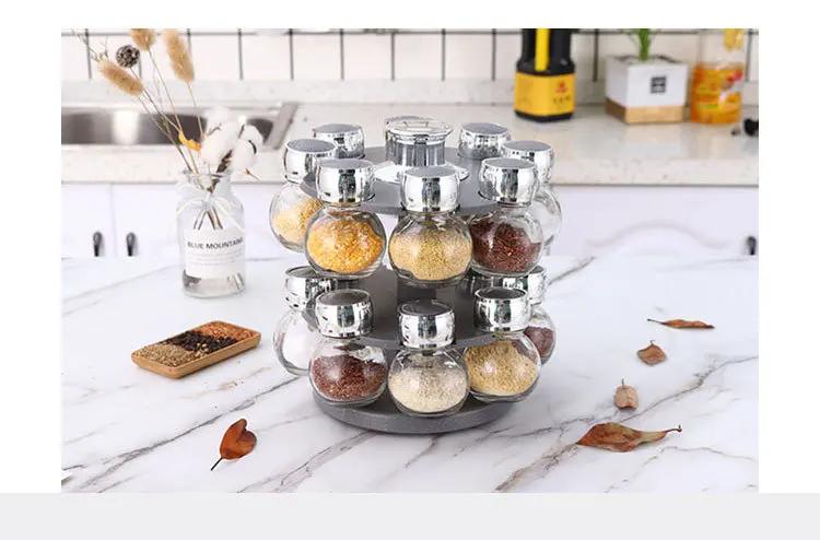 Rotating12Pcs Condiment Set Spice Jar StorageBox HomeKitchen Cruet Condiment Bottle Coffee Sugar Seal Jar Container Rack