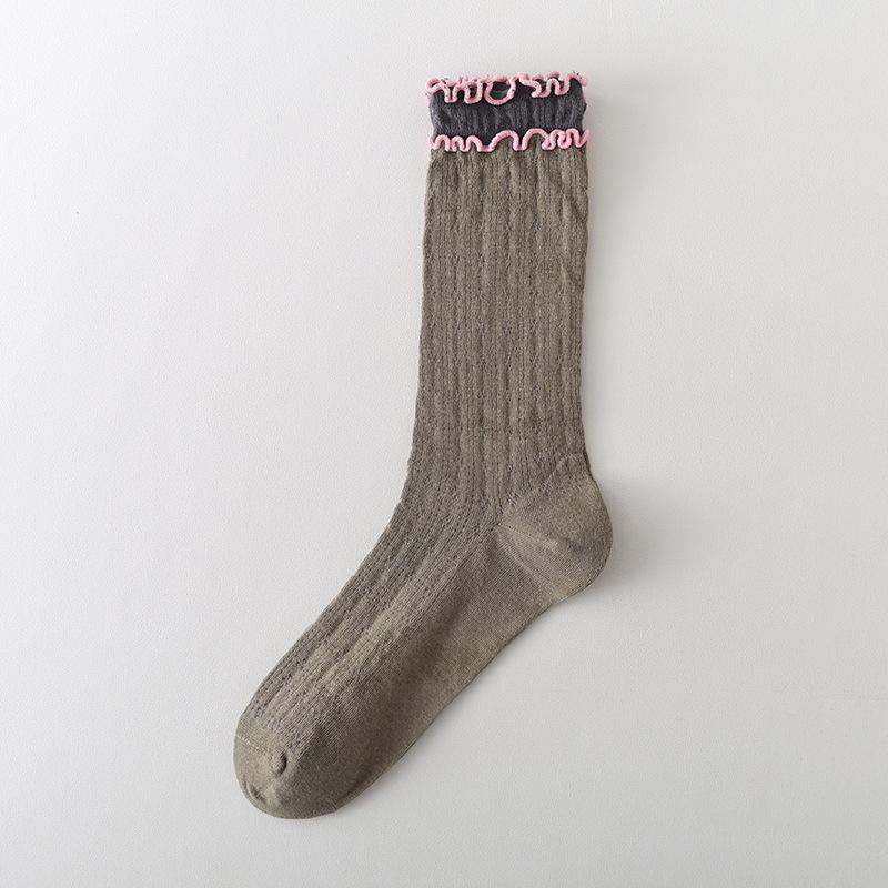 Solid-color Spring and Autumn Anti-odor Socks, Women's Mid-calf Socks, Short Socks, Simple Perforated Mesh Women's Socks