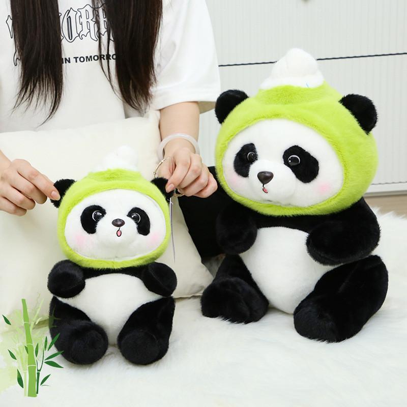 Adorable Panda Plush Toy With Frog Ice Cream And Bee Headpiece For Fun Gifts