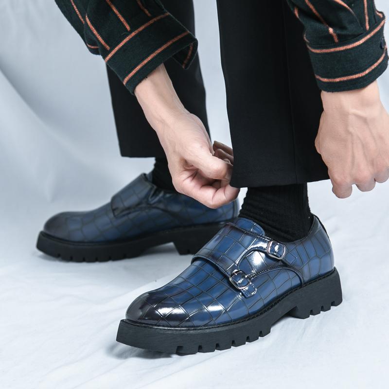 Fashion Brand Thick Soled Leather Shoes Double Button Loafers Slip On Oxford Classic Male Shoes Casual Men Formal Dress Business Shoes