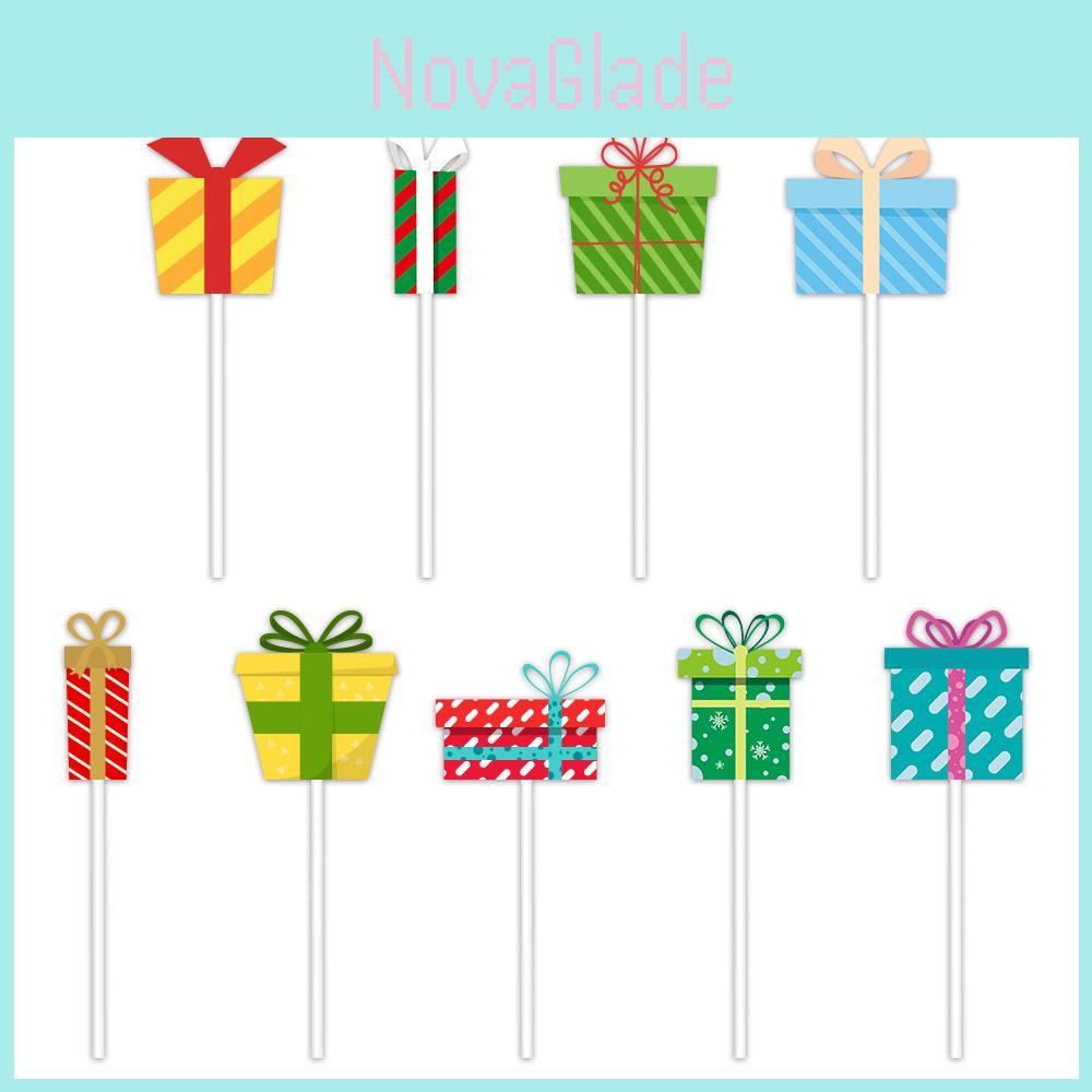 Christmas Party Cake Flags Plugin Set With Cartoon Design For Holiday Celebration And Dessert Decor