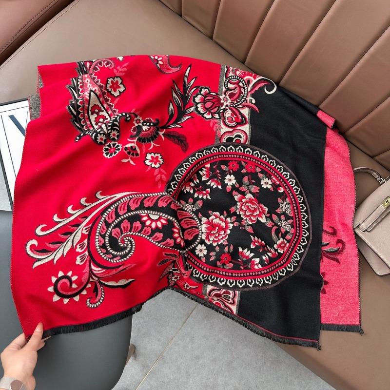 Retro Jacquard Scarf Girl Mother Gift Autumn and Winter Imitation Cashmere Warm Thickened Versatile Scarf Shawl Dual-purpose