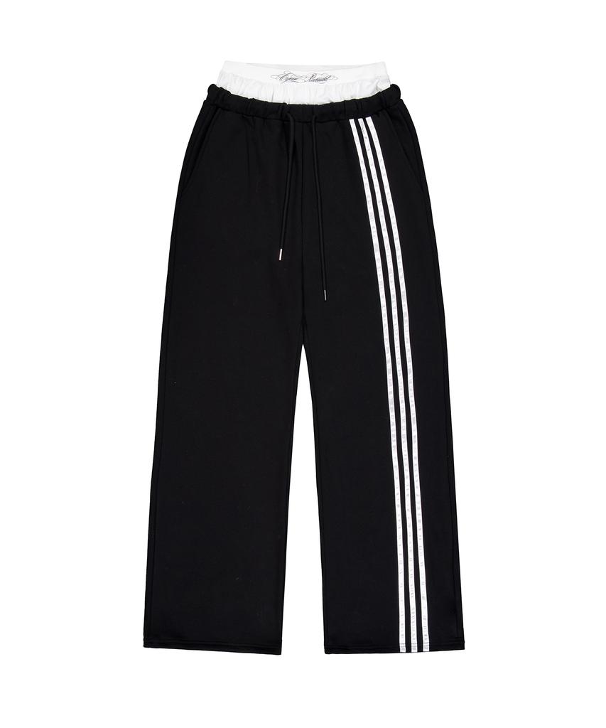 Iwaiial Front Line Sagging Layered Sweatpants - Black