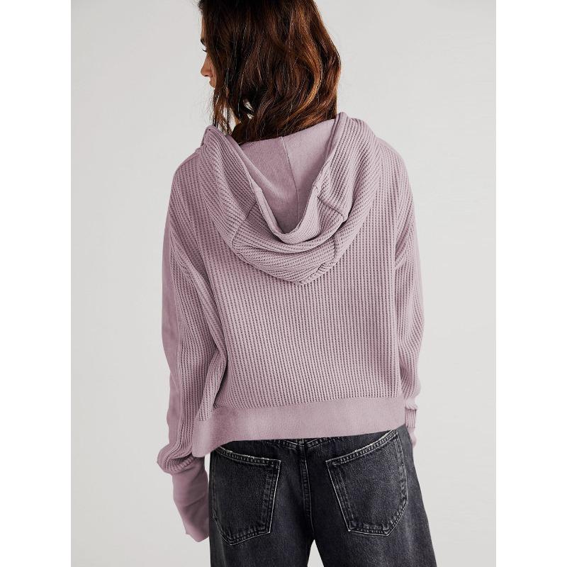 Jacket Patchwork Sweatshirt Women's Hooded Sweatshirt Slouchy Style Zipper Hoodie Short Knitwear