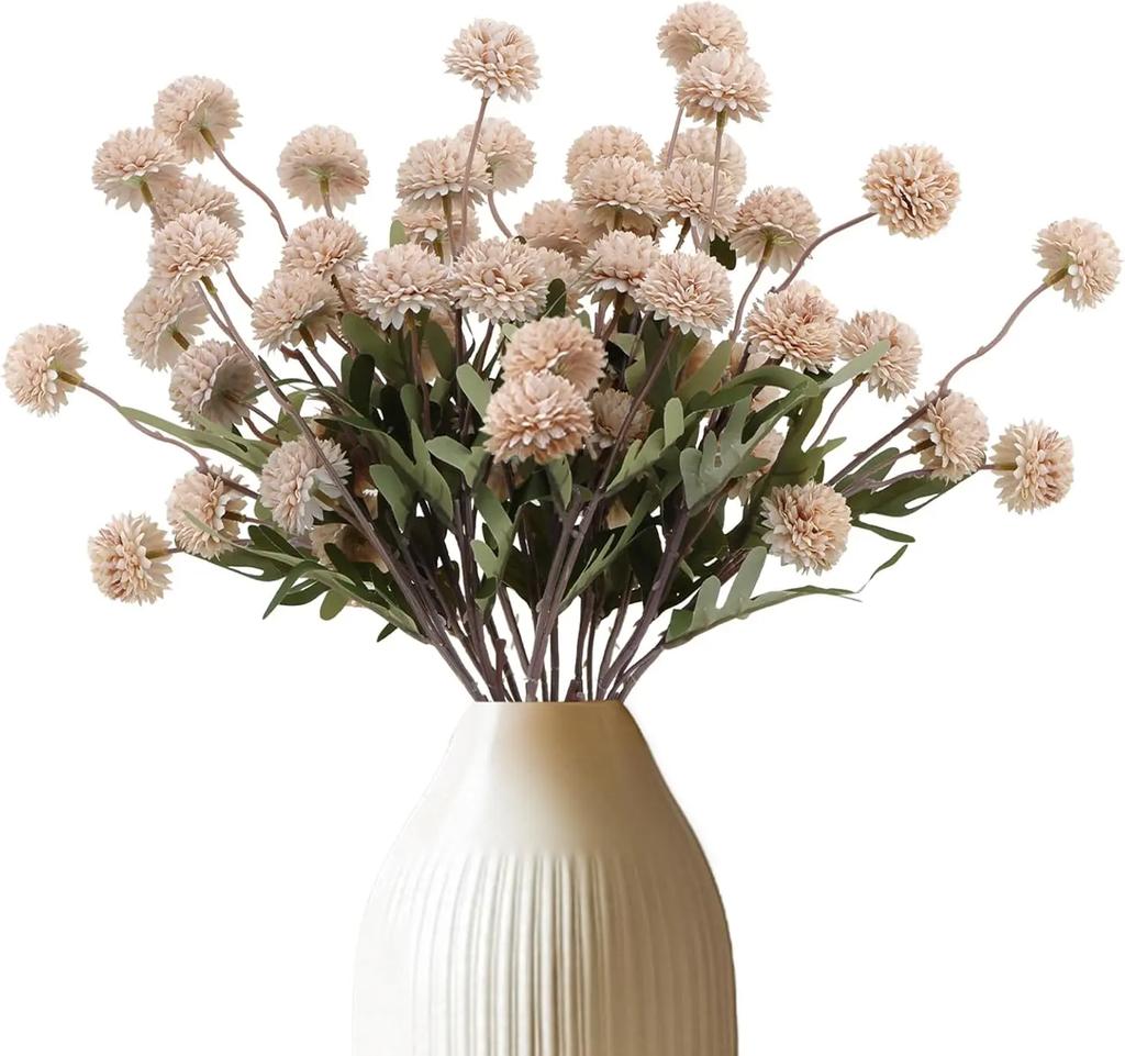 12pcs Pompon Mum Artificial Flower Faux Silk Mini Chrysanth with Stems for DIY Bouquet Centerpieces Office Wedding Decoration