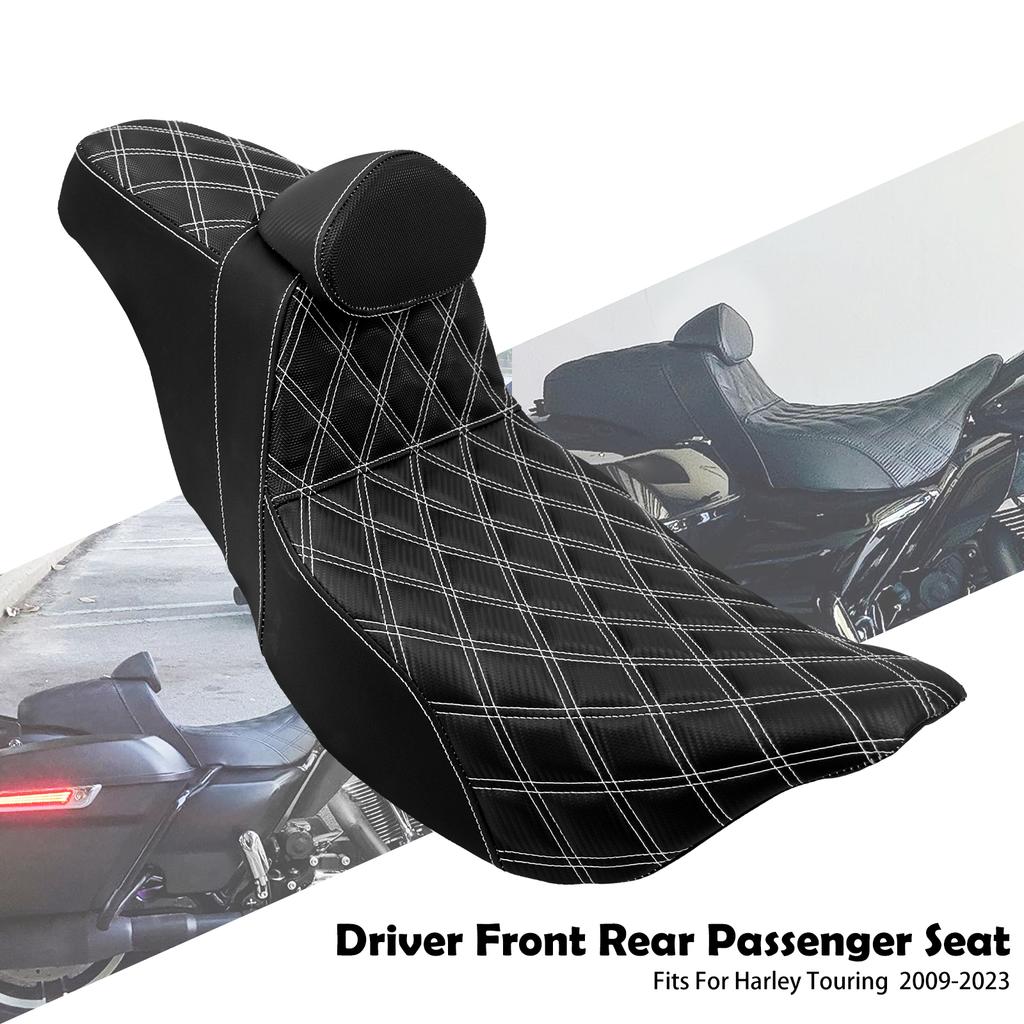 Motorcycle Driver Passenger Two-Up Seat With Backrest Cushions Leather Seat For Harley Touring Electra Street Road Glide 09-2023