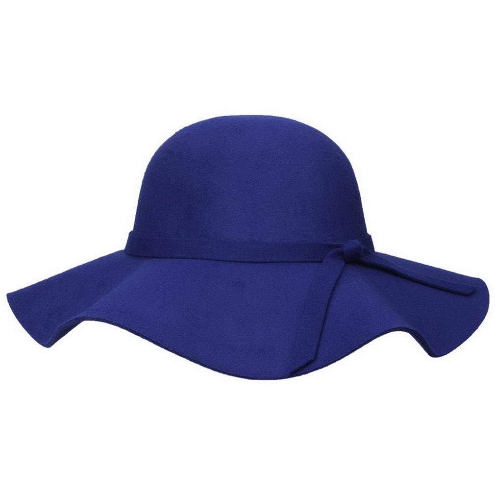 Female Hat French Retro Bowler Hat Women Wide-brimmed Wavy Fedora Hat Autumn and Winter Bow Hat Hat Adult Children Hat