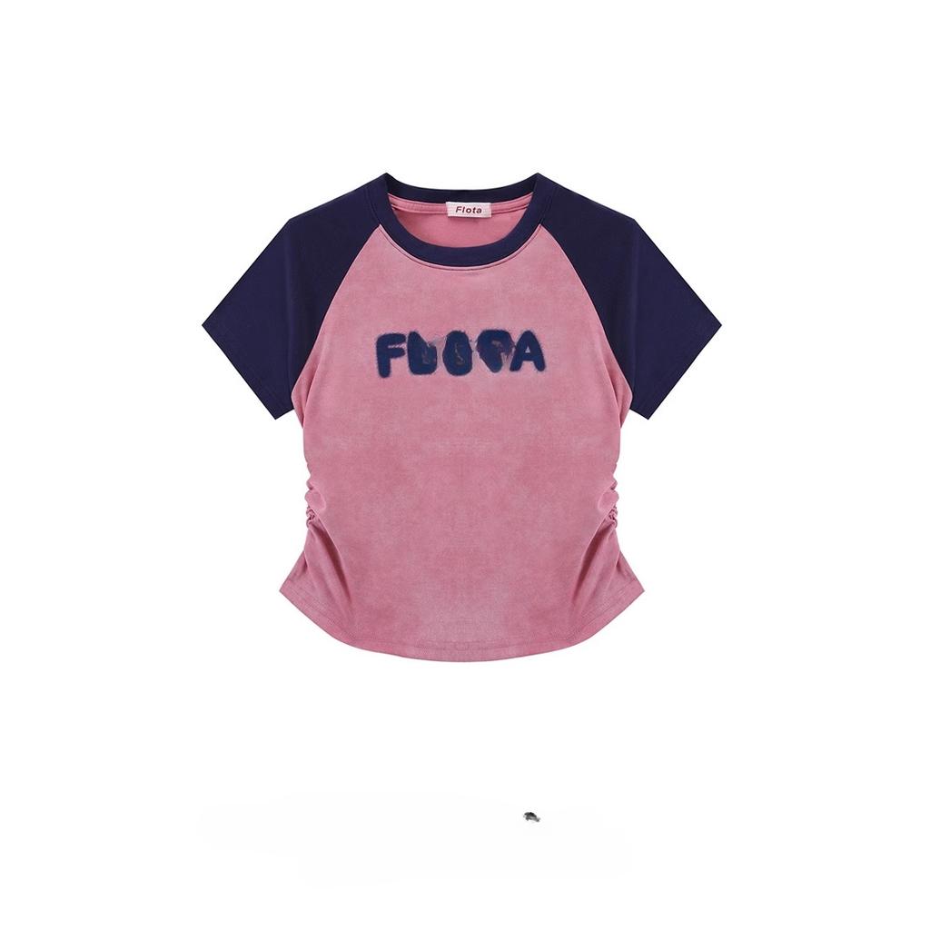 Summer Women's Sweet Cool Style Short Slim Retro Letter Shoulder Tie-Dye Short Sleeve T-Shirt