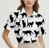 Short-sleeved Summer Shirt for Women with Cat Pattern Design, Breathable and Suitable for Everyday Wear, Fashionable and Casual