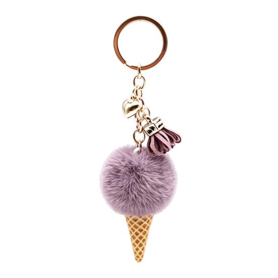 Ice Cream Pendant with Metal Ring Plush Keychain for Backpacks, Fluffy Cone Backpack Decoration Bag Charm, Decorative Women