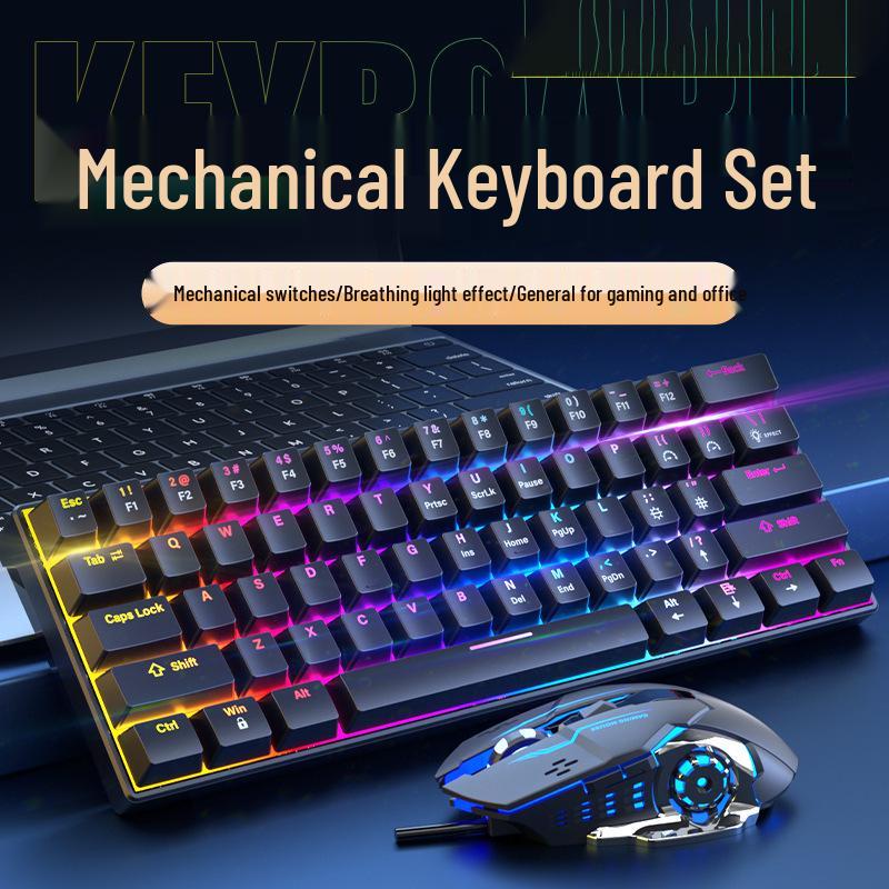 Wired Mechanical Keyboard and Mouse Set with Blue Switches for Gaming and Office