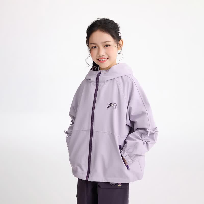 Little Yinman Girls' Bow Hooded Zipper Jacket