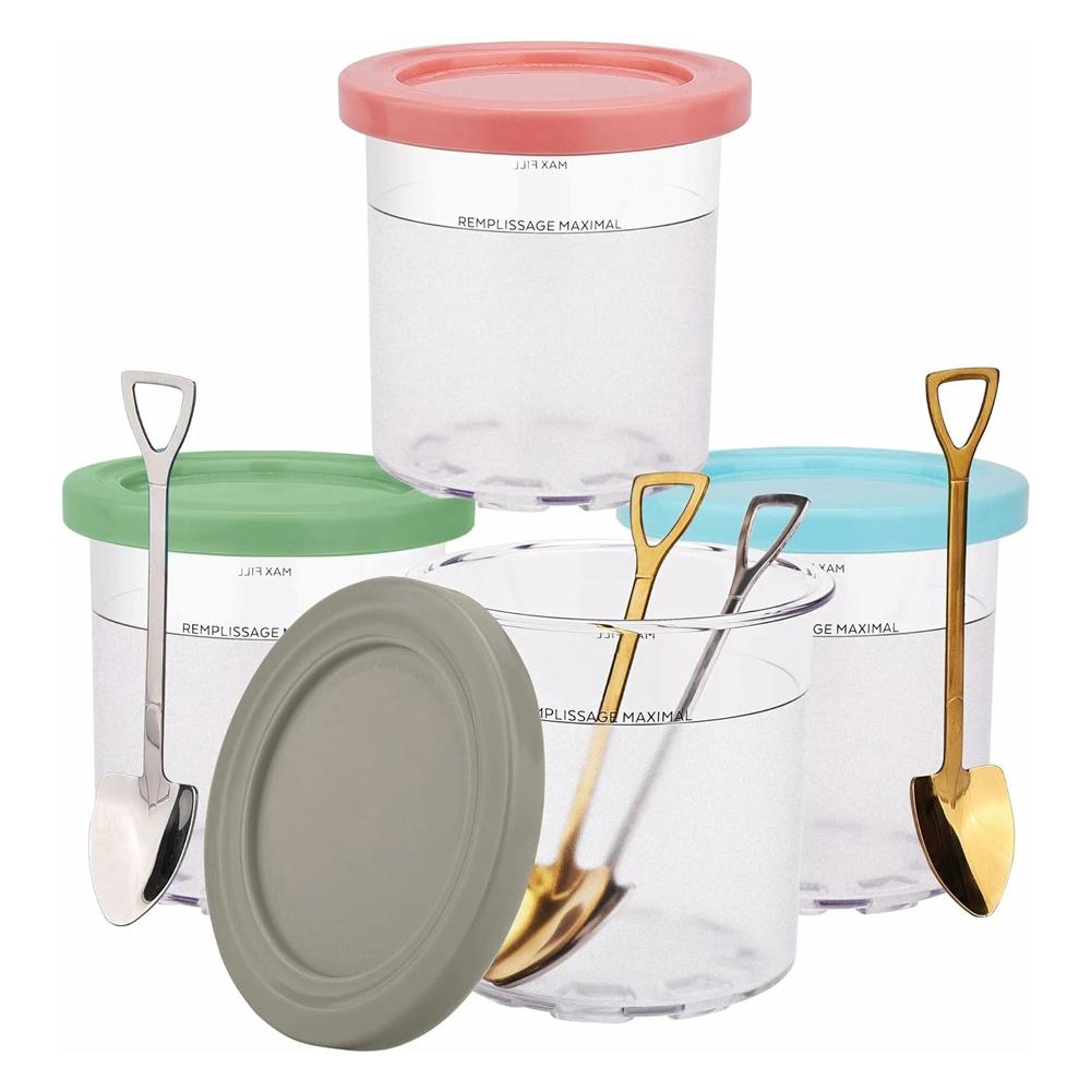 Ice Cream Pint Containers Replacement for Ninja Creami Pints and Lids,Compatible with NC301 NC300 NC299AMZ Series Ice Cream Maker,with 4 Scoops