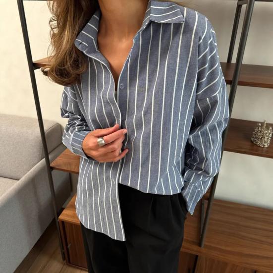 

Women Shirt Lapel Long Sleeve Single Loose Fit Casual Tops Shirt Tops Mid-length Work Daily S сірий