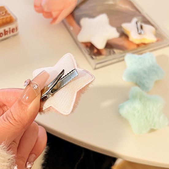 10Pcs Girl Hairpin Plush Star Shape Bang Hair Clips Stable Clamping Force Macaron Color Hair Pin Autumn Winter Accessories