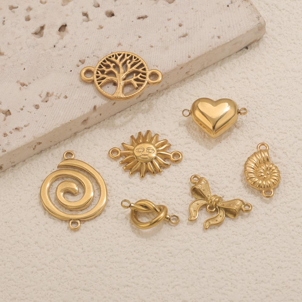 5 szt. Zawieszki ze stali nierdzewnej z podwójnym otworem do łączenia do bransoletek, naszyjników, tworzenia biżuterii DIY, zawieszki z łącznikiem w kształcie serca, kokardy, złote zawieszki