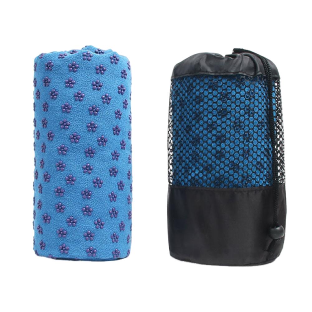 

Soft Hot Yoga Towel with Mesh Carrying Bag Fitness Meditation Mat Grip Dots Sports Workout Blanket for Outdoor Travel Sports синий