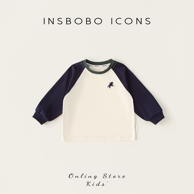 Insbobo Kids T-shirt Girl All-Match Raglan Sleeve Tops Western Style Spring & Fall New Arrival Boy Casual Children s Autumn Clothing Beige 140
