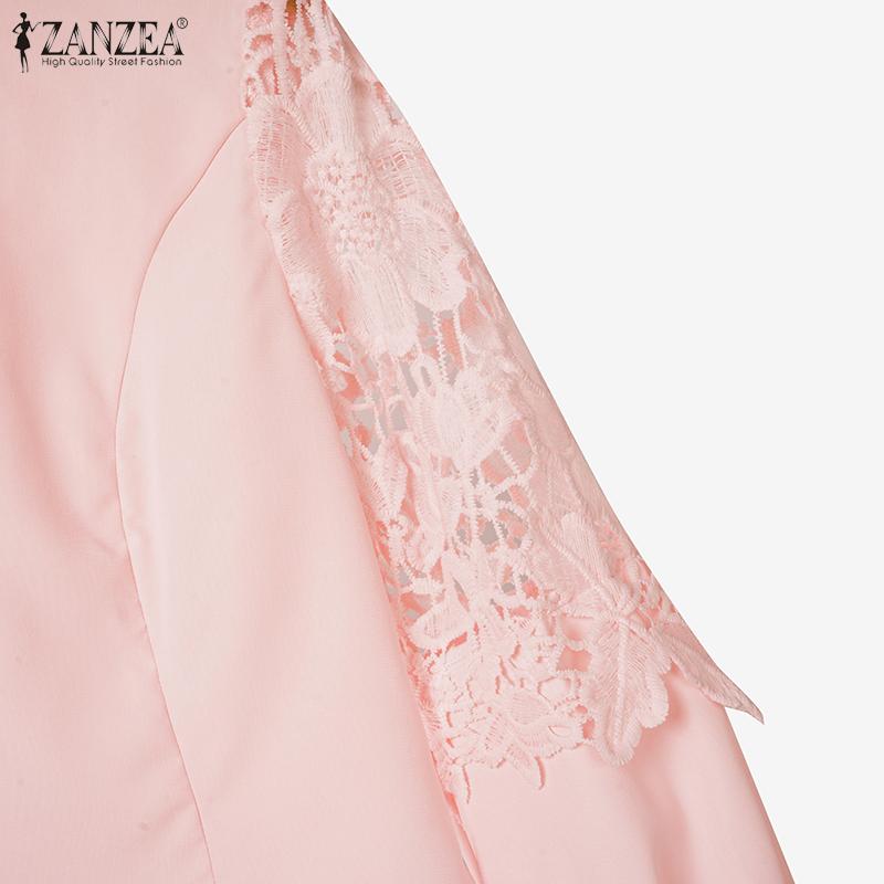 ZANZEA Women Hollow Crochet Splice 3/4 Sleeve Loose Casual Blouse