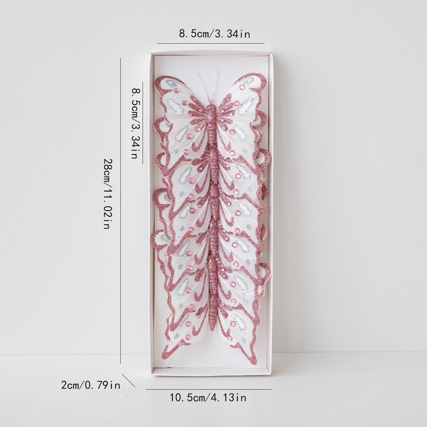 

1 box of 6 butterfly Christmas tree ornaments glitter simulation butterfly scene atmosphere layout decoration Christmas tree embellishment розовый