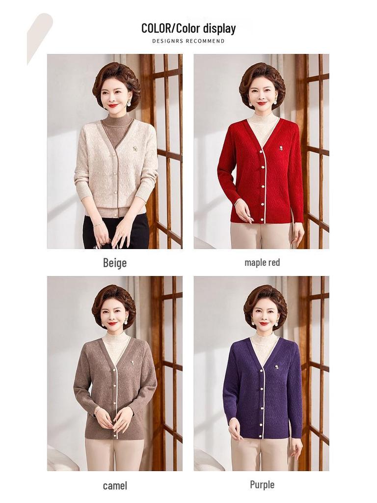 Elegant Plus Velvet Thickened Sweater: Warm Two-Piece Base Layer for Middle-Aged & Elderly Women