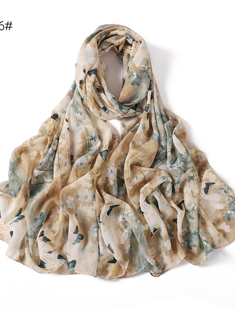 Summer Bohemian Chiffon Hijab Leopard Watercolor Print Islamic Scarf Ultra Lightweight Breathable Women Muslim Hijab Beach Trip for Daily Use