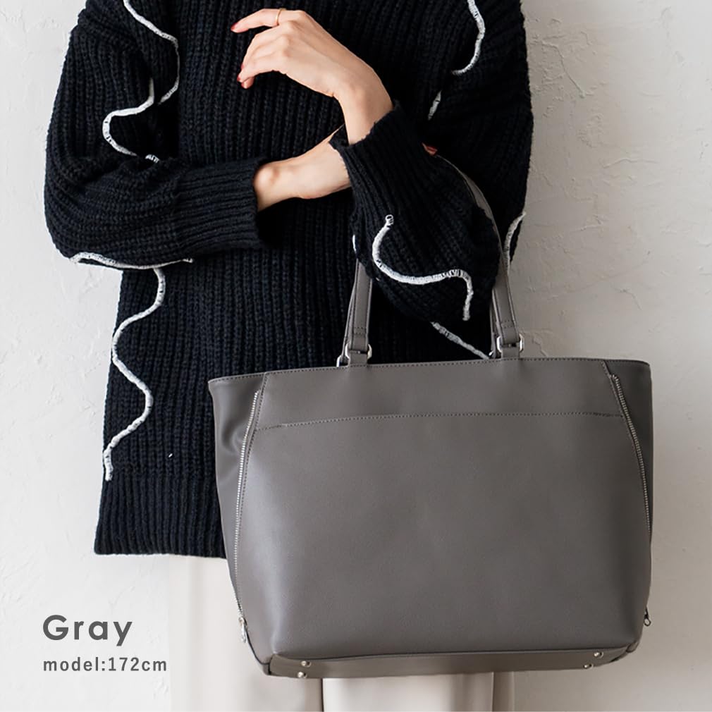 VITAFELICE Damen Business-Tote-Tasche mit seitlichem Reißverschluss inb-10180p (Grau)