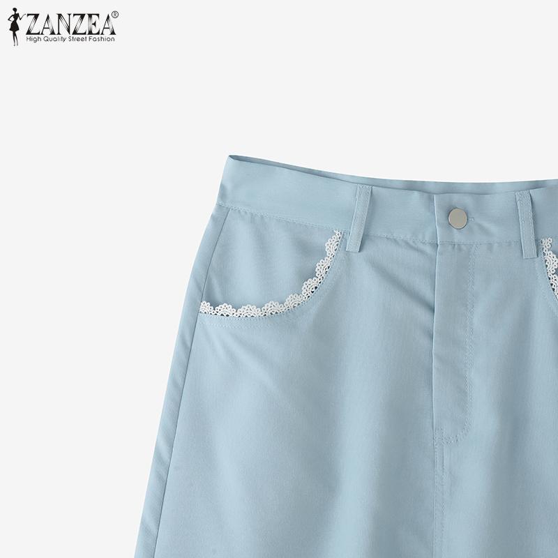 ZANZEA Damskie codzienne letnie spódnice midi z koronkowymi wstawkami
