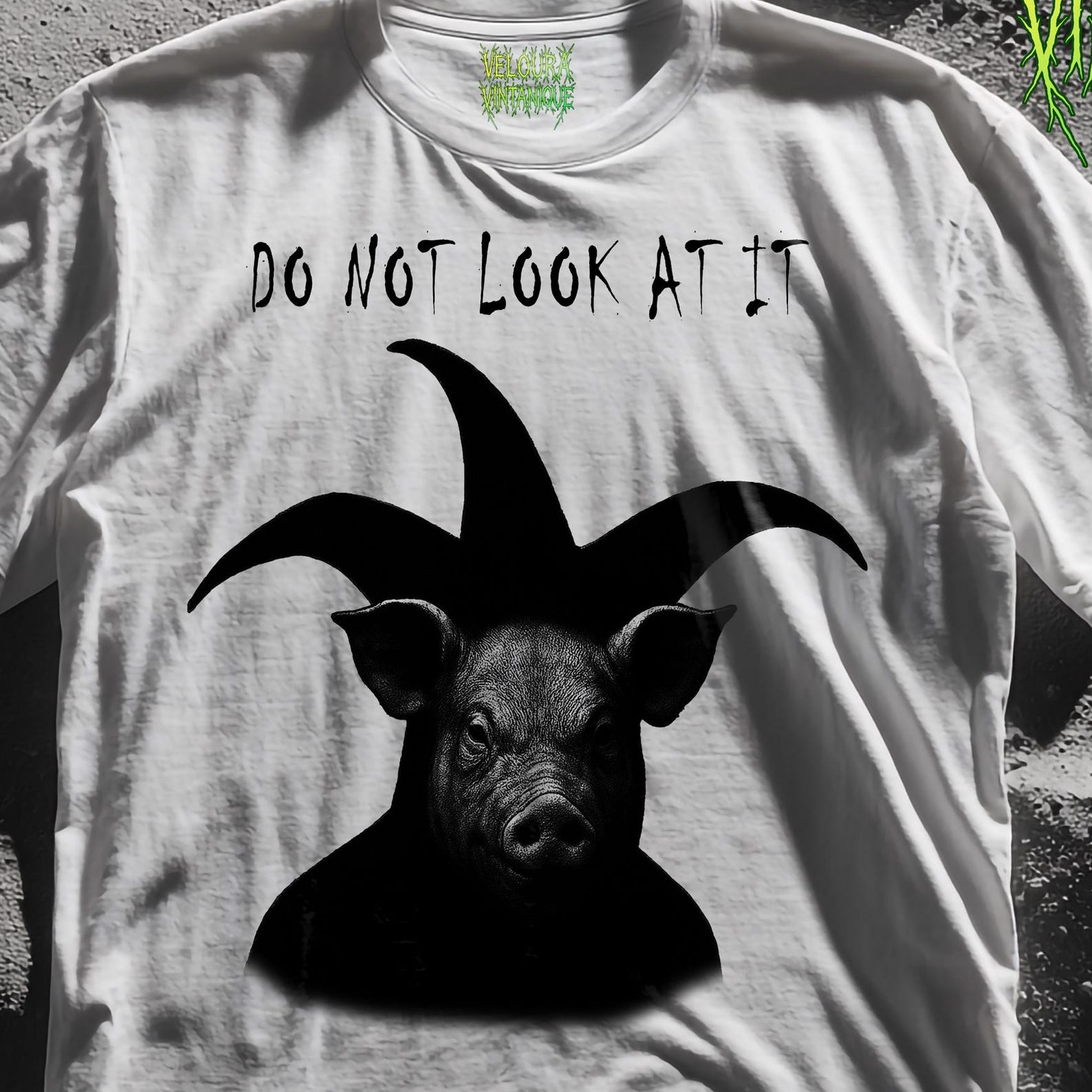 Creepy Pig Head T-Shirt, Analog Horror, Gothic Pig Face S