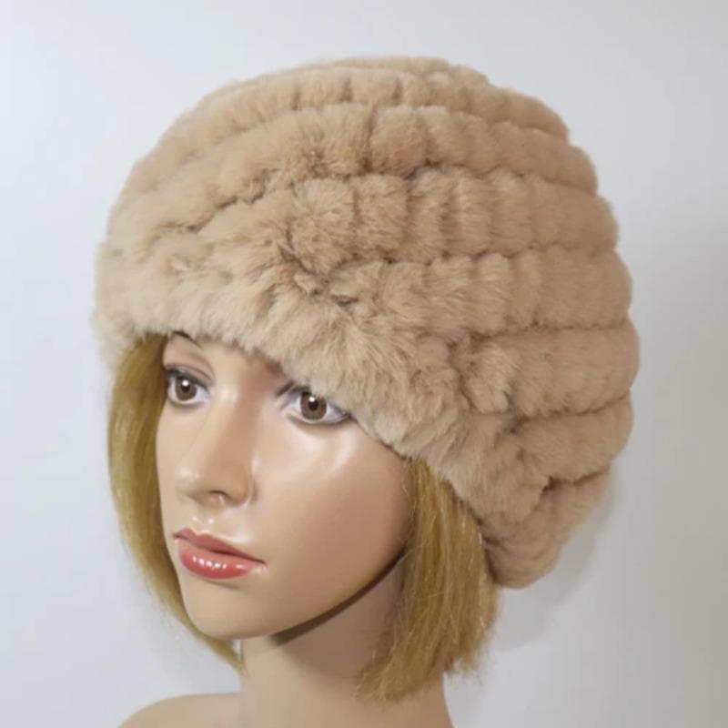 Russian Lady 100% Natural Real Rex Rabbit Fur Hats Women Kintted Outdoor Rex Rabbit Fur Hat New Warm Real Fur Caps