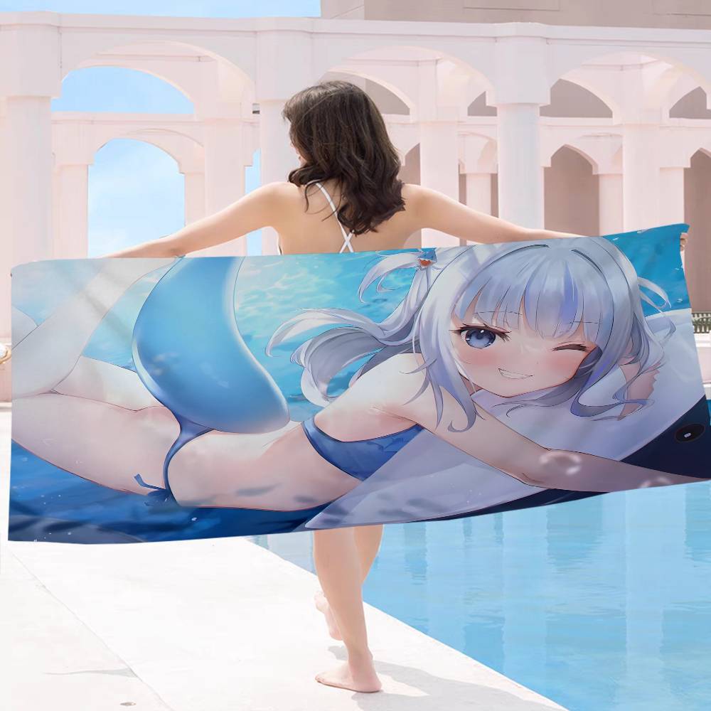 Cute Virtual G-Gawr Gura Microfiber Printed Beach Towel Mountain Climbing Yoga Beach Swimming Running Absorbent Soft Towel