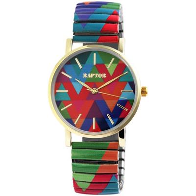 Horloge - RAPTOR - Kleurrijke Editie - 36 mm gouden kast - 18 mm veelkleurige stalen band - Miyota 2035 Quartz