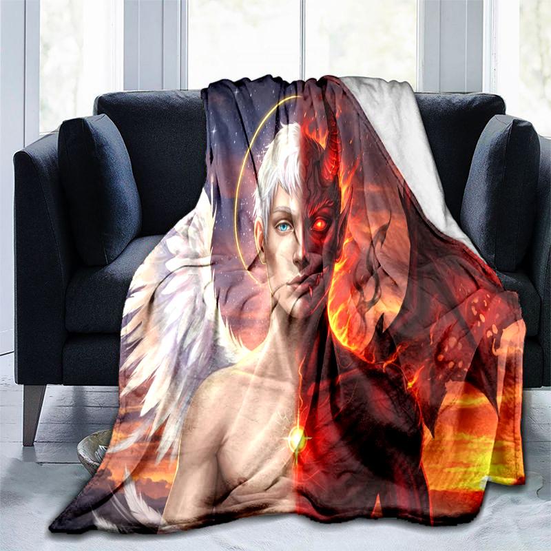 Angel Devil Fantasy Art Print Blanket Soft Comfortable All Seasons Couch Office Nap Travel Blanket Birthday Gift Christmas Present