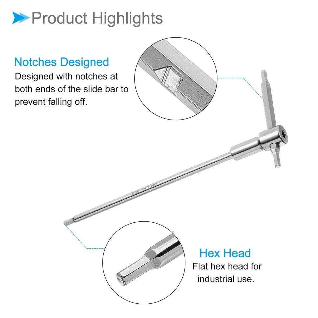 CoCud Hex 3mm Slide Handle Key Wrench with Speed Sleeve for T and 1 Piece T-Handle Wrench, Hex, CR-V Steel, Metric, L-Handle Drivers,