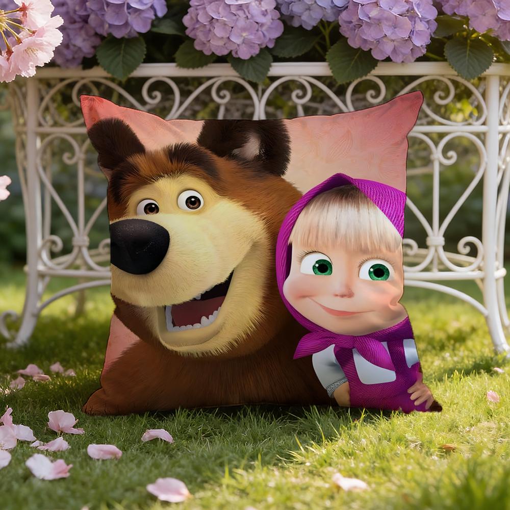 Cute M-Masha And The B-Bear Cushion Cover Home & Car Dual-Scene Pillow Cover: Reversible For Premium Comfort