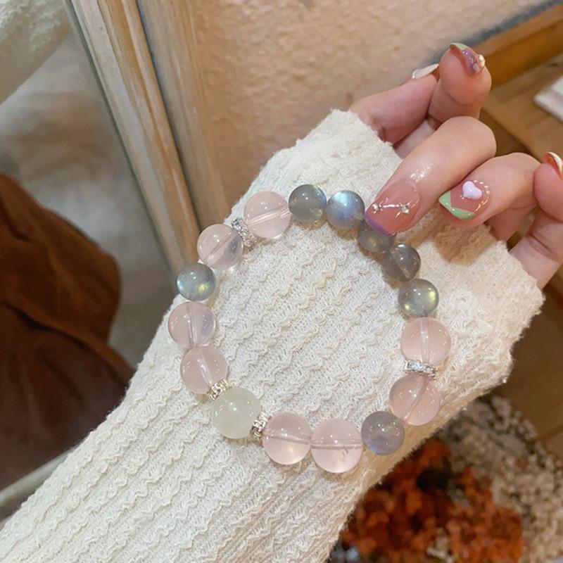 Ximang Crystal Duobao 12mm Bracelet Strawberry Moonstone Rubber Flower Fashion Versatile