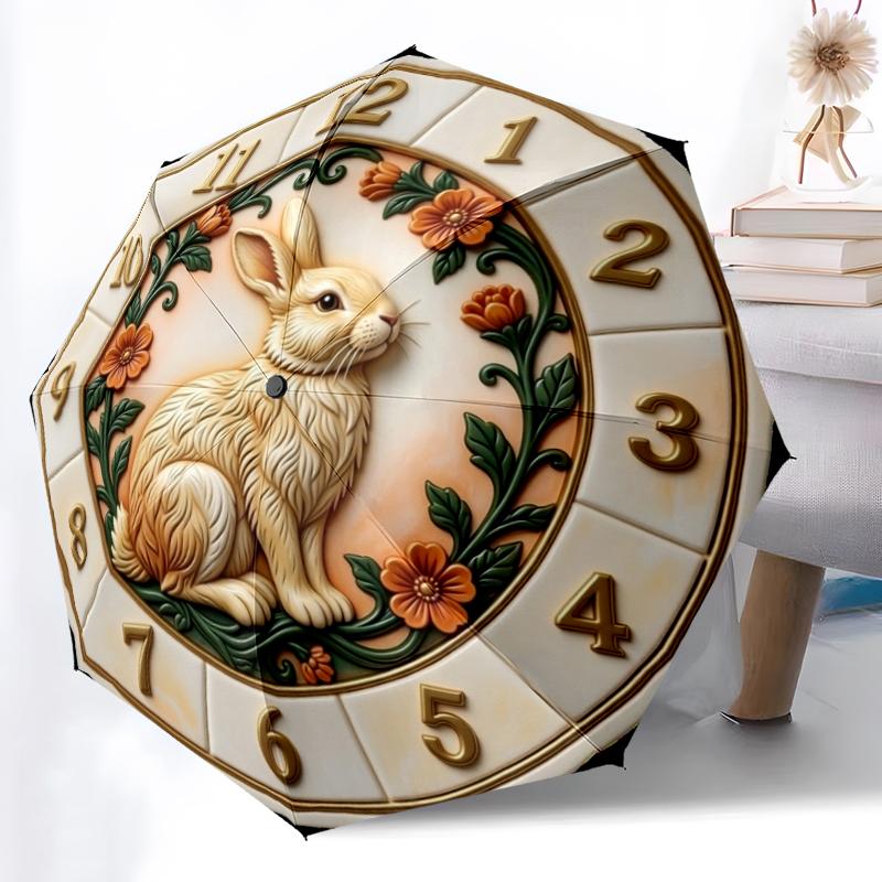 1pc Roses Garden Combination Pattern Sturdy 8-Bone Auto Umbrella, Bright Umbrella, Digital Printed, Foldable Umbrella for On-the-Go Outdoor Use