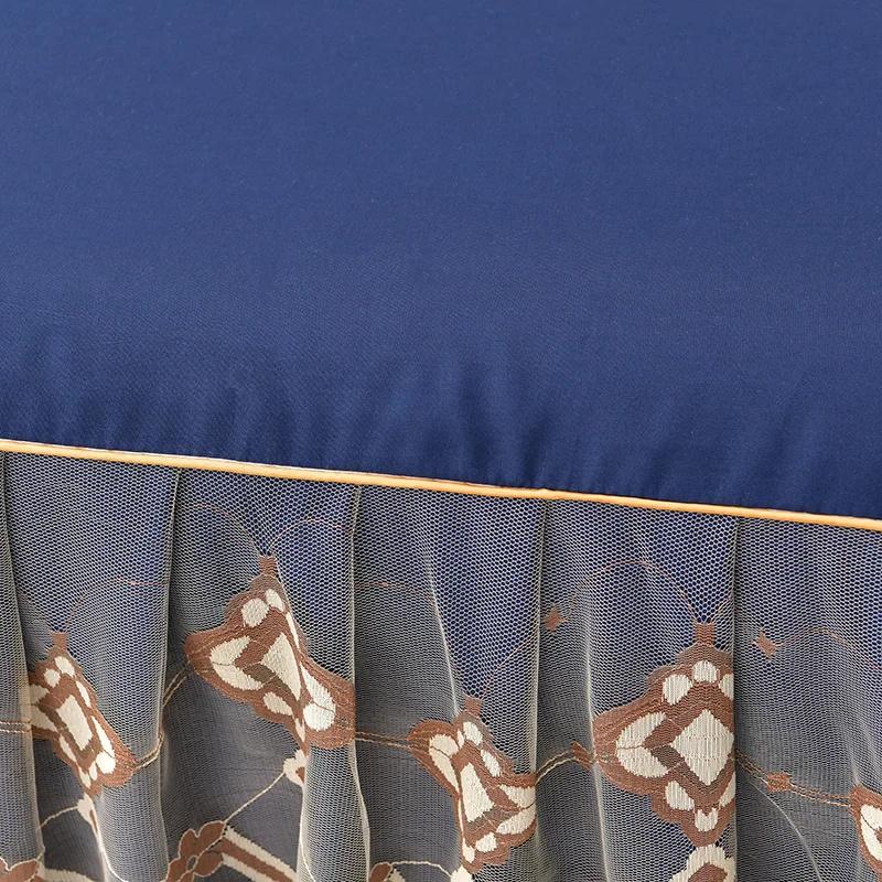 Lace Bed Skirt with Pillowcase Solid Color Bed Cover Skin-friendly Mattress Protector Cover Brushed Bed Linen for Home