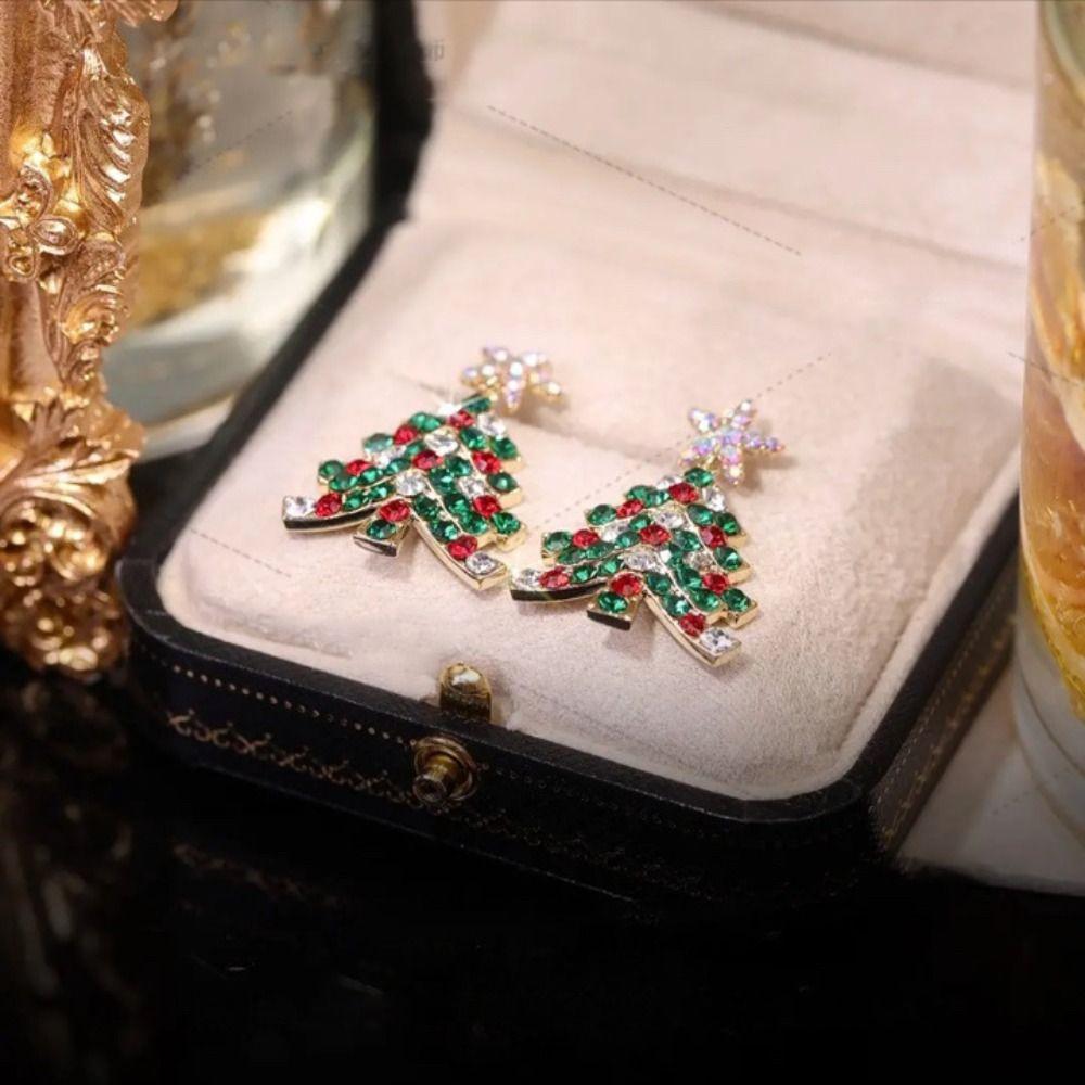 Star Merry Christmas Earrings Rhinestone Christmas Tree Earrings Xmas Dangle Earrings  Christmas