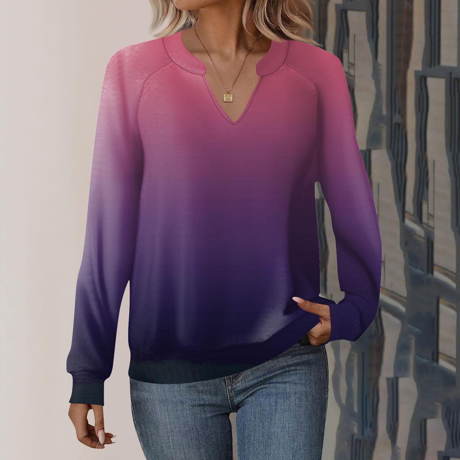 

Жіноча повсякденна толстовка з V-подібним вирізом і довгими рукавами, вільний пуловер з градієнтним принтом XL фіолетовий