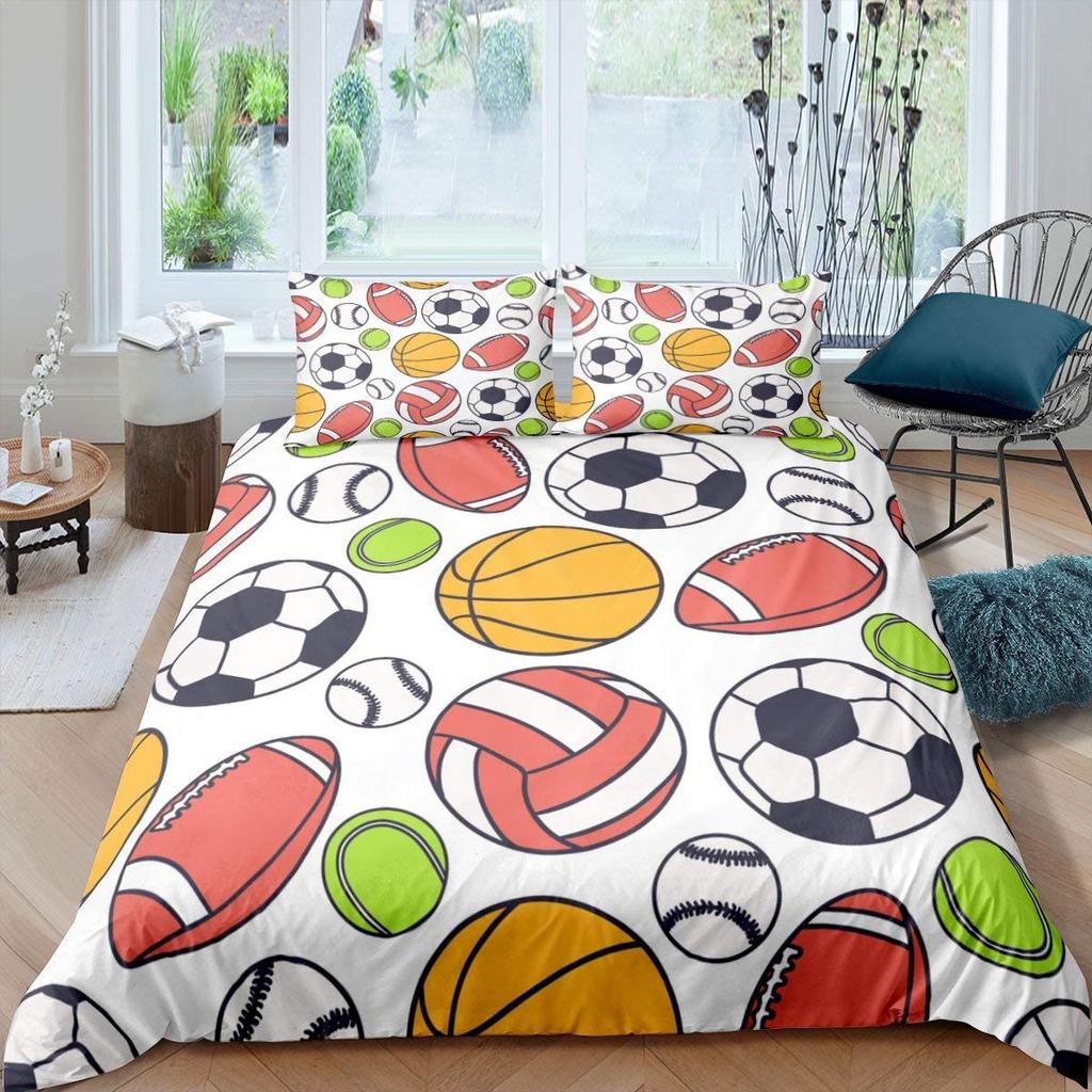 Soccer Duvet Cover Set King Queen Full Size Football Pattern Polyester Comforter Cover For Kids Teens Soccer Lover Bedding Set