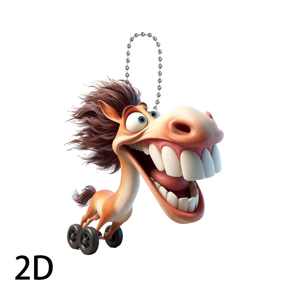 2D Funny Big Mouth Horse RearView Mirror Pendant Auto Interior Car Realistic Animal Hanging Ornament Car Interior Accessories