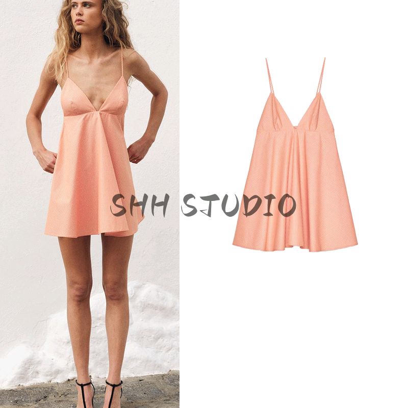 Spring and Summer Women's Clothing French Design Trench Coat Fabric Minimalist V Neck Sleeveless Sling Short Version Dress 2563002