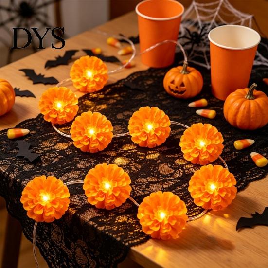 Seasonal Festival Embellishments 10FT LED Chrysanthemum String Light, Battery Operated Artificial Marigold Garland Realistic Flower Shape Lamps Fairy