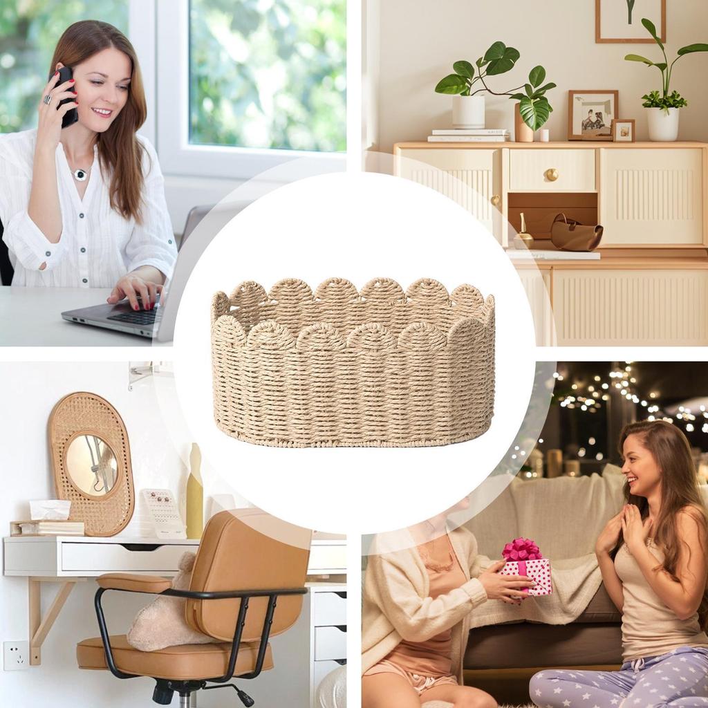 Cute Woven Rope Basket Woven Baskets for Storage Open Home Organizer for Bookshelf Corner Laundry Entryway Desktop Table Shelves