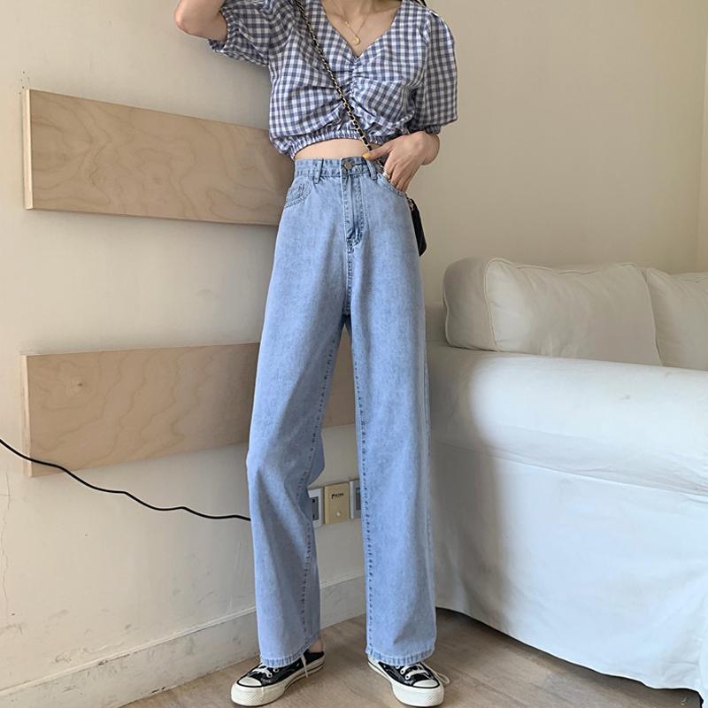 Mujer jeans cintura alta ropa ancha pierna denim ropa azul streetwear  vintage calidad pantalones rectos comprar a buen precio — entrega gratuita,  reseñas reales con fotos — Joom